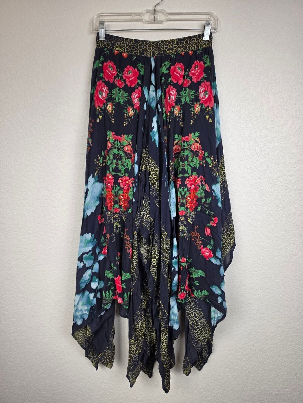 Free People Floral Rayon Handkerchief Hem Skirt XS